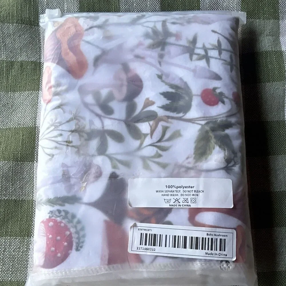 Soft Polyester kitchen tea towels-2 Mushroom Floral Print White/Multicolor 23x15